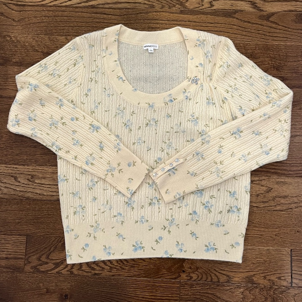 Minnie Rose Blue/vanilla floral sweater